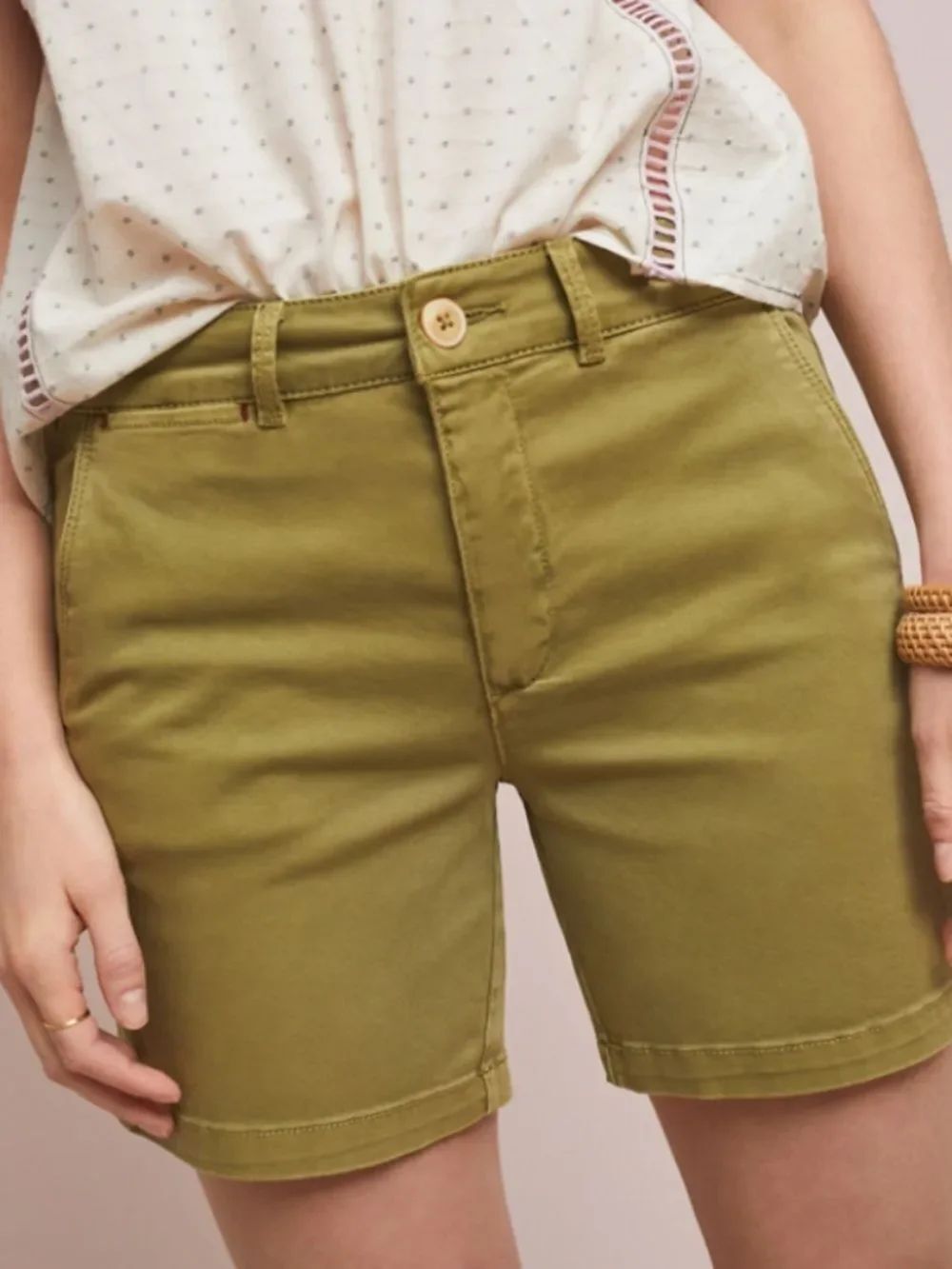 Anthropologie Mid-Rise Chino Shorts Moss Green 29 Cotton Stretch Utility